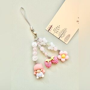 Handmade Flower Strawberry Sanrio Twin Star Lala Charm Accessories Keychain